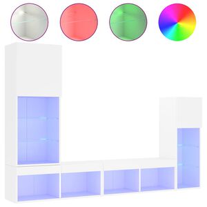 vidaXL ТВ стенни модули с LED, 4 части, бели, инженерно дърво