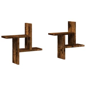 vidaXL Стенни рафтове, 2 бр, опушен дъб, 38x12x38 см, инженерно дърво
