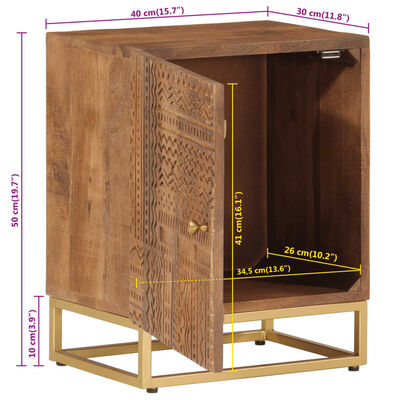 vidaXL Нощно шкафче, 40x30x50 см, мангово дърво масив и желязо