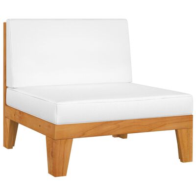 vidaXL Модулен среден диван с кремавобели възглавници, акация масив