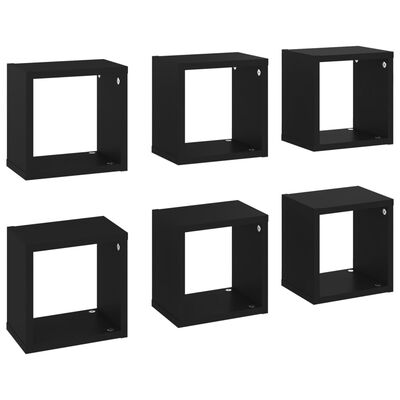 vidaXL Стенни кубични рафтове, 6 бр, черни, 22x15x22 см