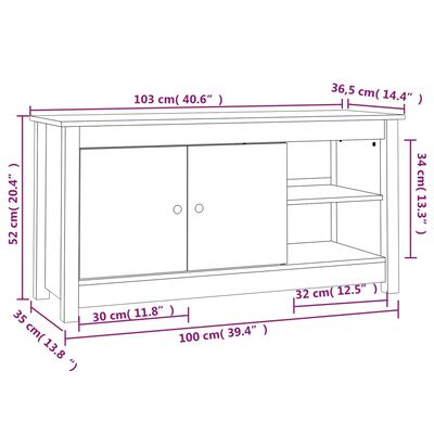 vidaXL ТВ шкаф, черен, 103x36,5x52 см, бор масив