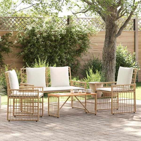 vidaXL Комплект за външни мебели 4 pcs Естествено и кремаво бяло