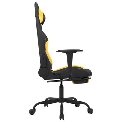 vidaXL Гейминг стол с опора за крака, черно и жълто, плат