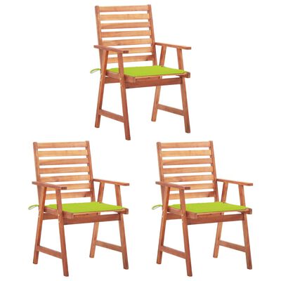 vidaXL Градински трапезни столове, 3 бр, с възглавници, акация масив