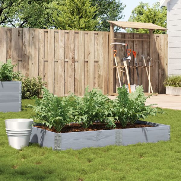 vidaXL Градинска кашпа, сив, 150x100 см, борова дървесина масив