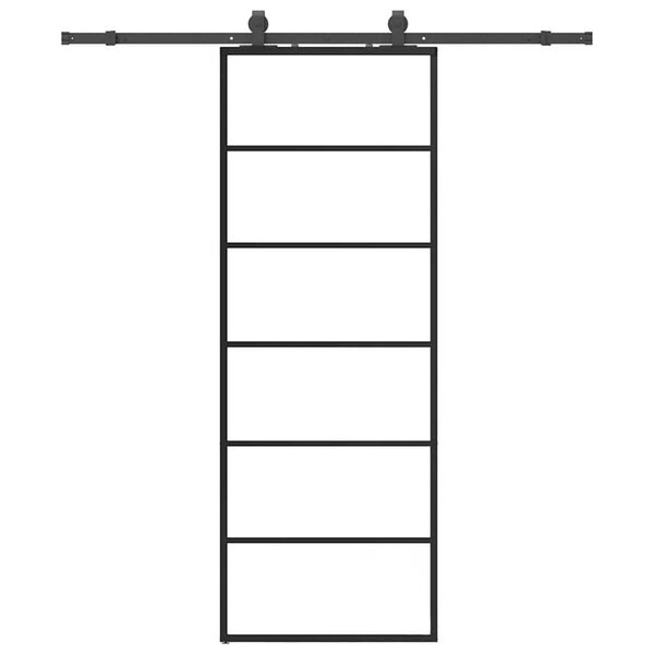 vidaXL Плъзгаща се врата с обков черна 76x205 см ESG стъкло