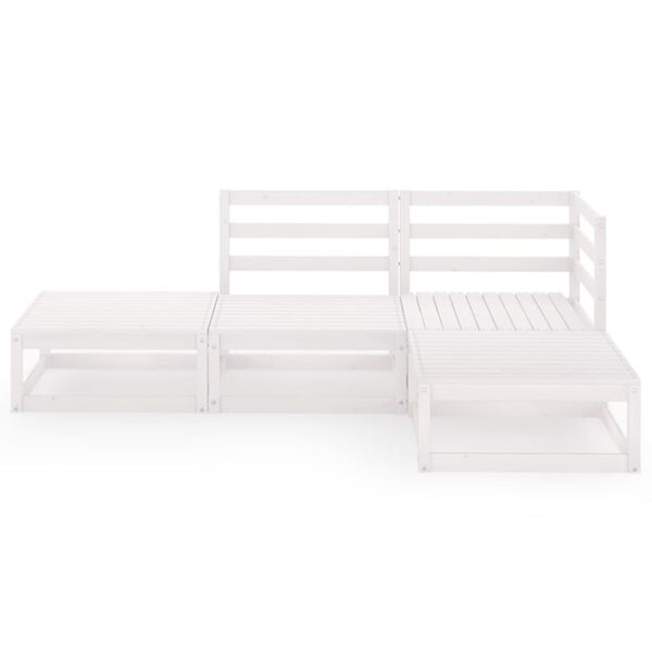 vidaXL Градински лаундж комплект, 4 части, бял, бор масив