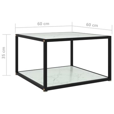 vidaXL Кафе маса, бяла, 60x60x35 см, закалено стъкло
