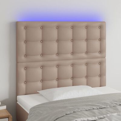 vidaXL LED горна табла за легло, капучино, 90x5x118/128 см