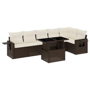vidaXL Градински комплект с възглавници, 7 части, кафяв, полиратан