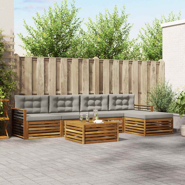 vidaXL Комплект дивани за открито 6 pcs Естествено и светло сиво