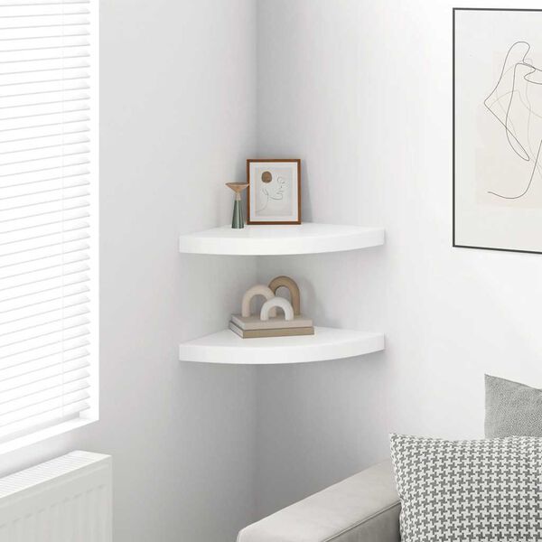 vidaXL Окачени ъглови рафтове, 2 бр, бял гланц, 35x35x3,8 см, МДФ