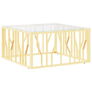 vidaXL Маса за кафе златиста 80x80x40 cм неръждаема стомана и стъкло