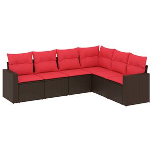 vidaXL Градински комплект с възглавници, 6 части, кафяв, полиратан