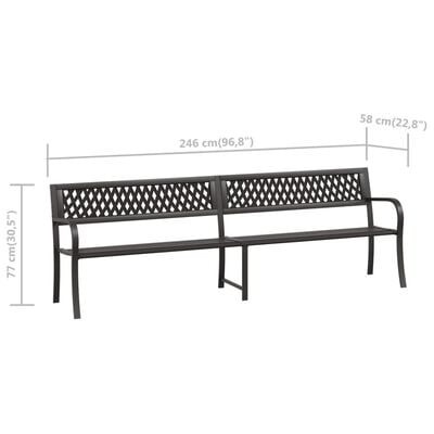 vidaXL Двойна градинска пейка, 246 см, черна, стомана