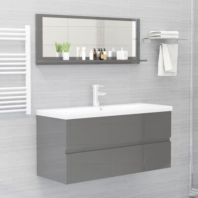 vidaXL Огледало за баня, сив гланц, 100x10,5x37 см, ПДЧ