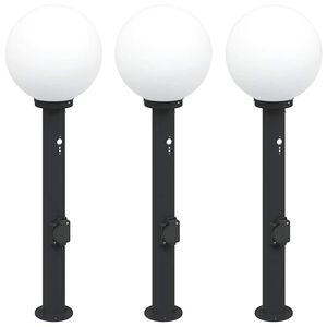 vidaXL Осветителни стълбове с датчик и контакт, 3 бр., 80 см, черни, IP44