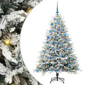 vidaXL Изкуствена светена коледна елха с комплект топки Зелено 180 cm