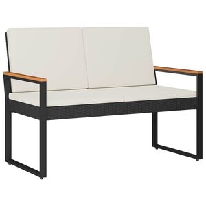 vidaXL Външна пейка Черно и кремаво бяло 107 x 61 x 80 см полиратан