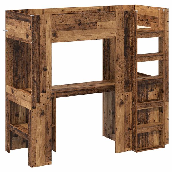 vidaXL Рамка за двуетажно легло с бюро Старо дърво 75 x 190 cm