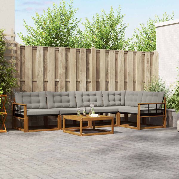 vidaXL Комплект дивани за открито 6 pcs Естествено и светло сиво