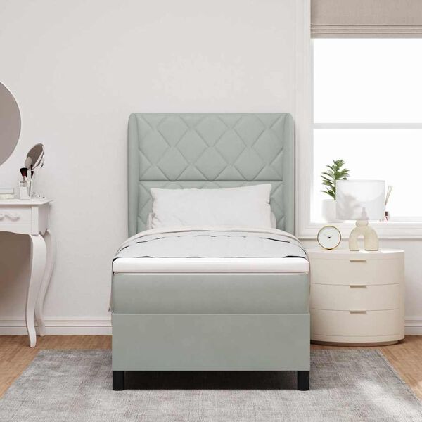 vidaXL Легло с пружинирана основа Светлосиво 190 x 90 cm Полиестер