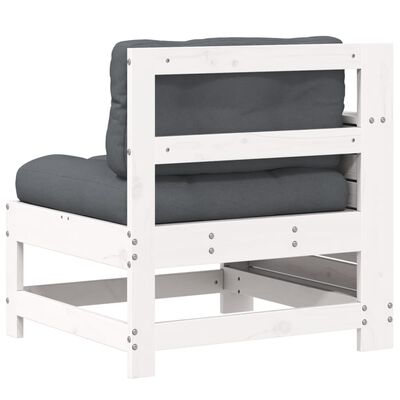 vidaXL Градинско кресло с подлакътник с възглавница, бяла, бор масив