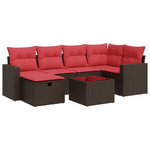 vidaXL Градински комплект с възглавници, 7 части, кафяв, полиратан