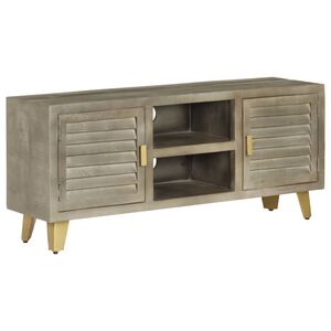 vidaXL ТВ шкаф, масивно мангово дърво, сиво с месинг, 110x30x48 см