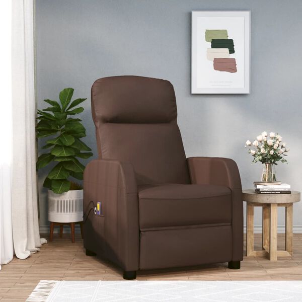 vidaXL Електрически масажен стол,кафяво, изкуствена кожа