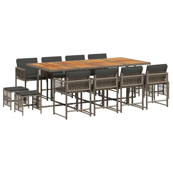 vidaXL Градински комплект от 13 части с възглавници сив полиратан