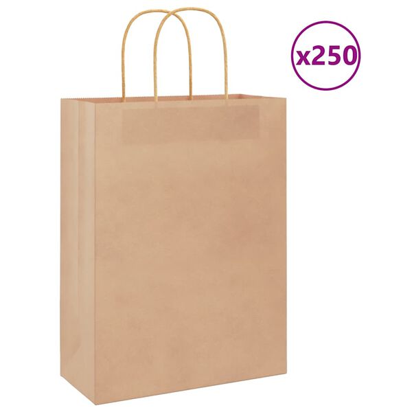 vidaXL Хартиени торбички 250 бр с дръжки кафяви 26x12x35 см