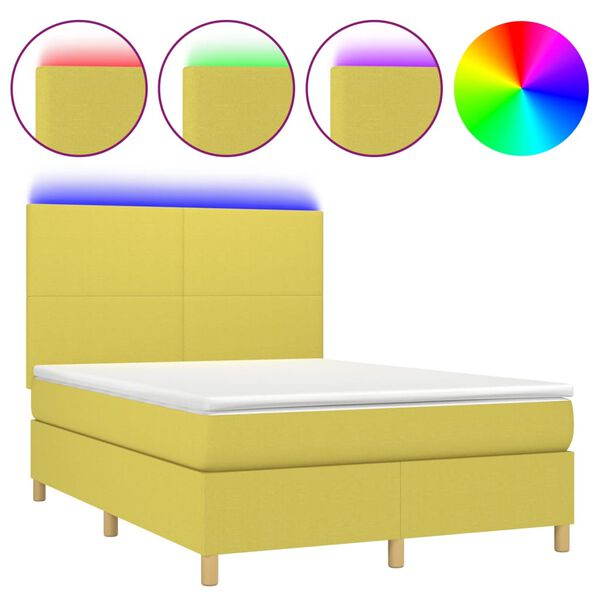 vidaXL Боксспринг легло с матрак и LED, зелено, 140x190 см, плат