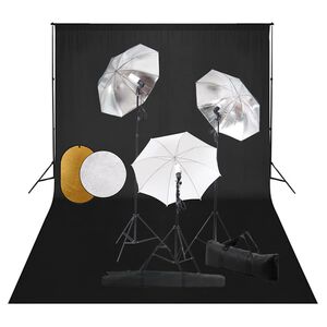 vidaXL Фотографски комплект за студио с лампи, чадъри, фон и рефлектор