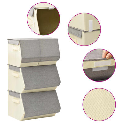vidaXL Стифиращи кутии за съхранение от 4 части плат сиво и кремаво