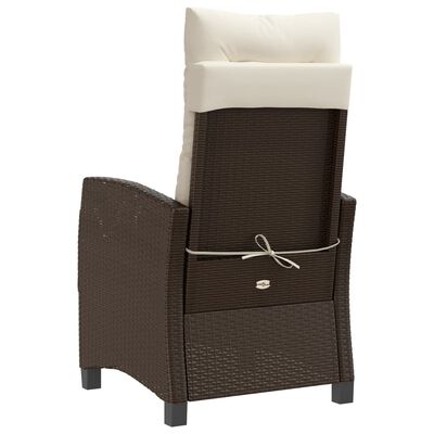 vidaXL Накланящ се градински стол с възглавници кафяв полиратан