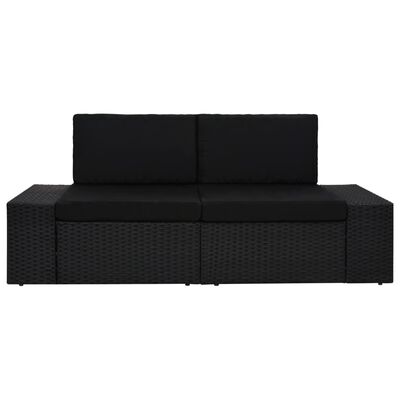 vidaXL Двуместен модулен диван, полиратан, черен