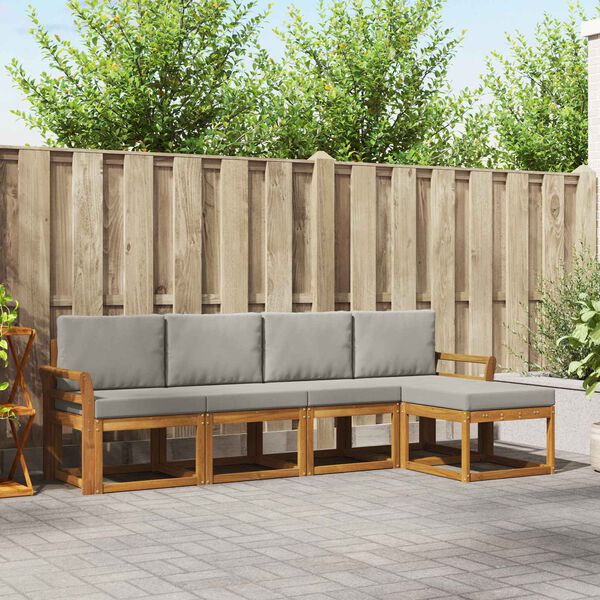 vidaXL Комплект дивани за открито 5 pcs Естествено и светло сиво