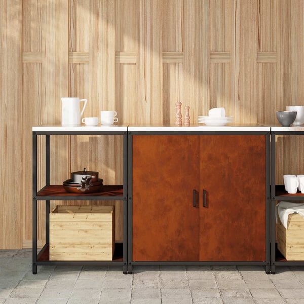 vidaXL Комплект за кухненско съхранение с рафт с врата 2 pcs Ръждясало