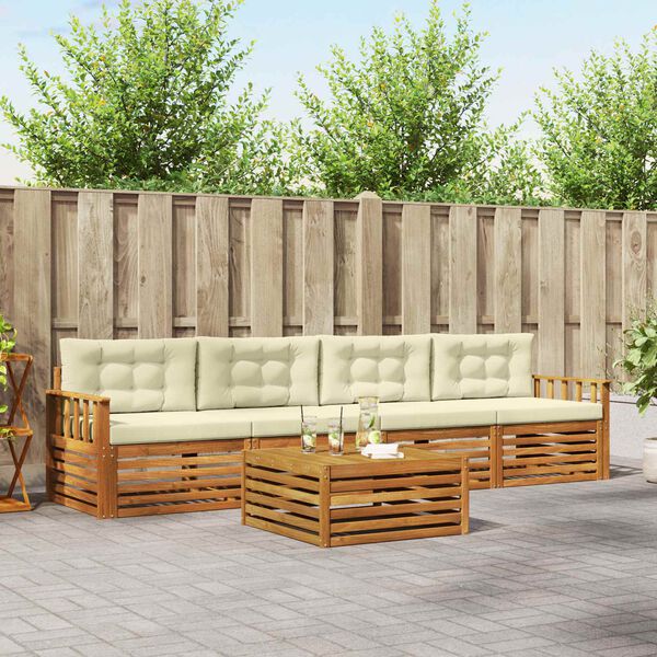 vidaXL Комплект дивани за открито 5 pcs Натурален и Крема