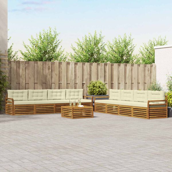 vidaXL Комплект дивани за открито 9 pcs Натурален и Крема