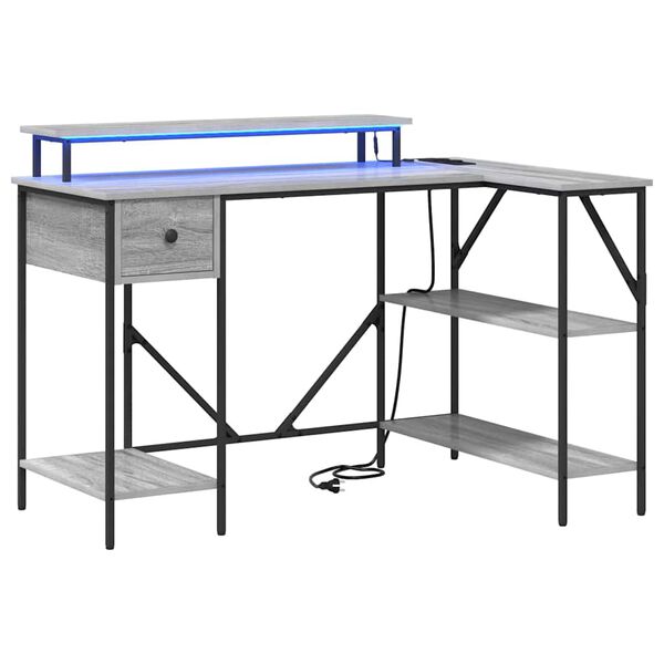 vidaXL Бюро с чекмедже Сив Сонома 120 х 79 х 86,5 см Инженерно дърво