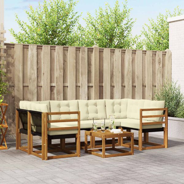 vidaXL Комплект дивани за открито 7 pcs Натурален и Крема