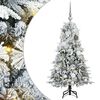 vidaXL Изкуствена коледна елха с панти Зелен и бял 120 cm PE и PVC