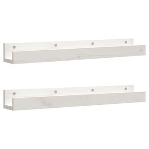 vidaXL Стенни рафтове, 2 бр, бяла 80x12x9 см масивно борово дърво