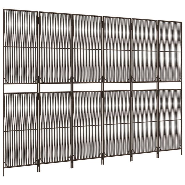 vidaXL Параван за стая, 6 панела, кафяв, полиратан