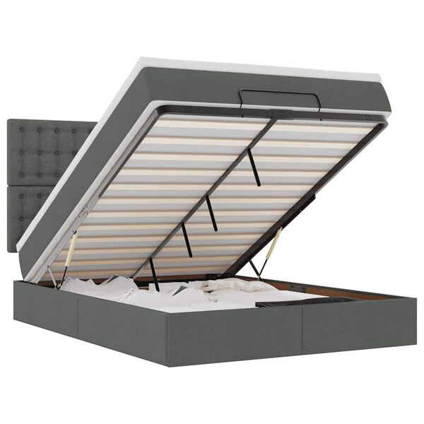 vidaXL Османска легло с матрак и LED, тъмносиво, 140x190 см, плат