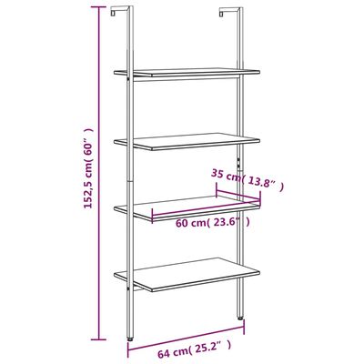 vidaXL Етажерка стълба с 4 рафта тъмнокафяво и черно 64x35x152,5 см