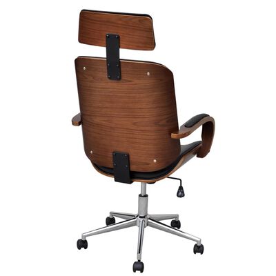 vidaXL Въртящ офис стол с опора за глава огънато дърво изкуствена кожа